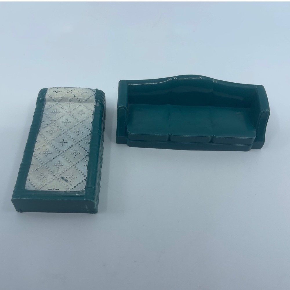 Vintage PLASCO Dollhouse Bed Couch Green Retro USA Made Furniture Plastic